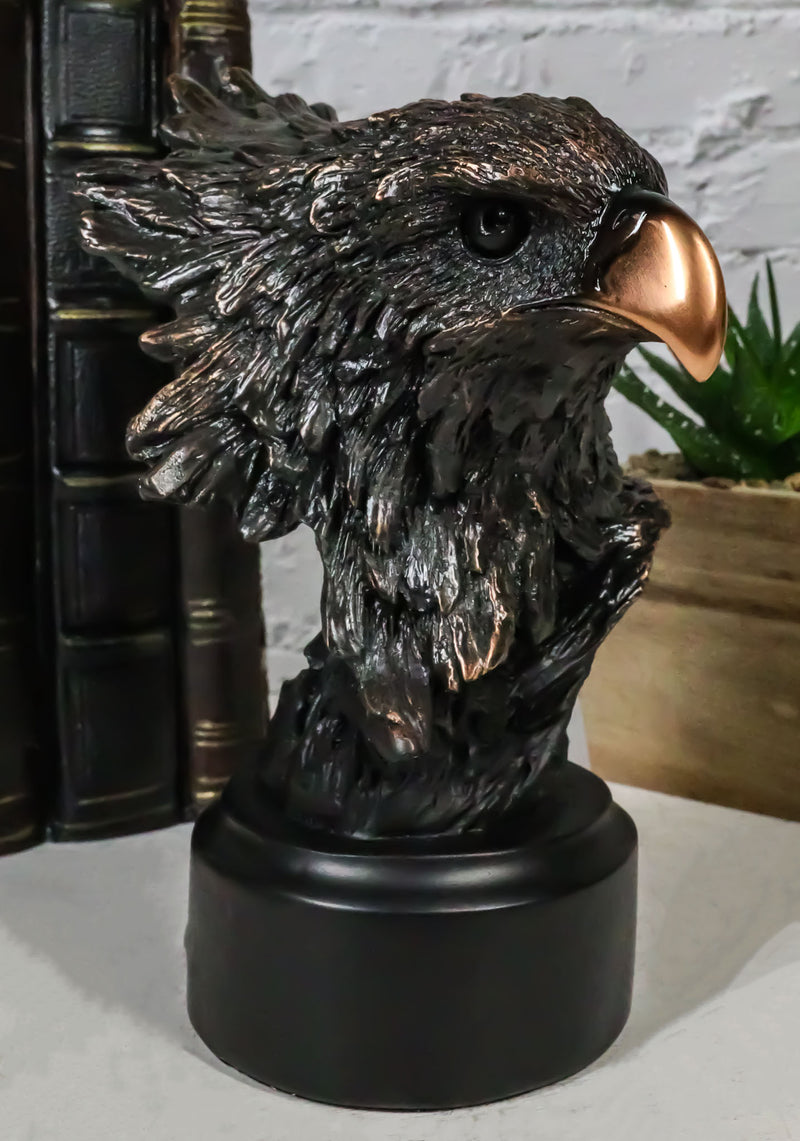 Patriotic American Bald Eagle Bust Bronze Electroplated Resin Figurine With Base