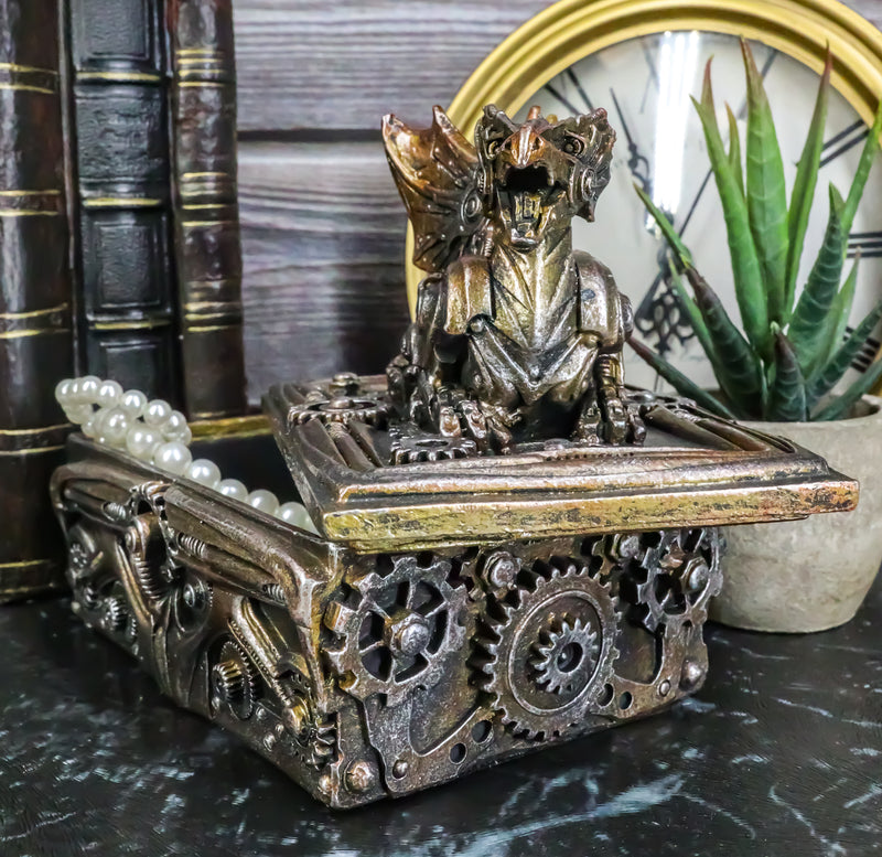 Ebros Bronzed Steampunk Cyborg Dragon Jewelry Box Figurine 9.5"L Robotic Serpentine