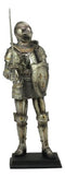 Electroplated Medieval Knight Suit of Armor Swordsman Statue With Base 16"Tall