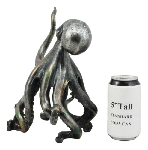 Ebros Large Standing Octopus Statue in Silver Finish Resin Marine Decor 11.5" W - Ebros Gift