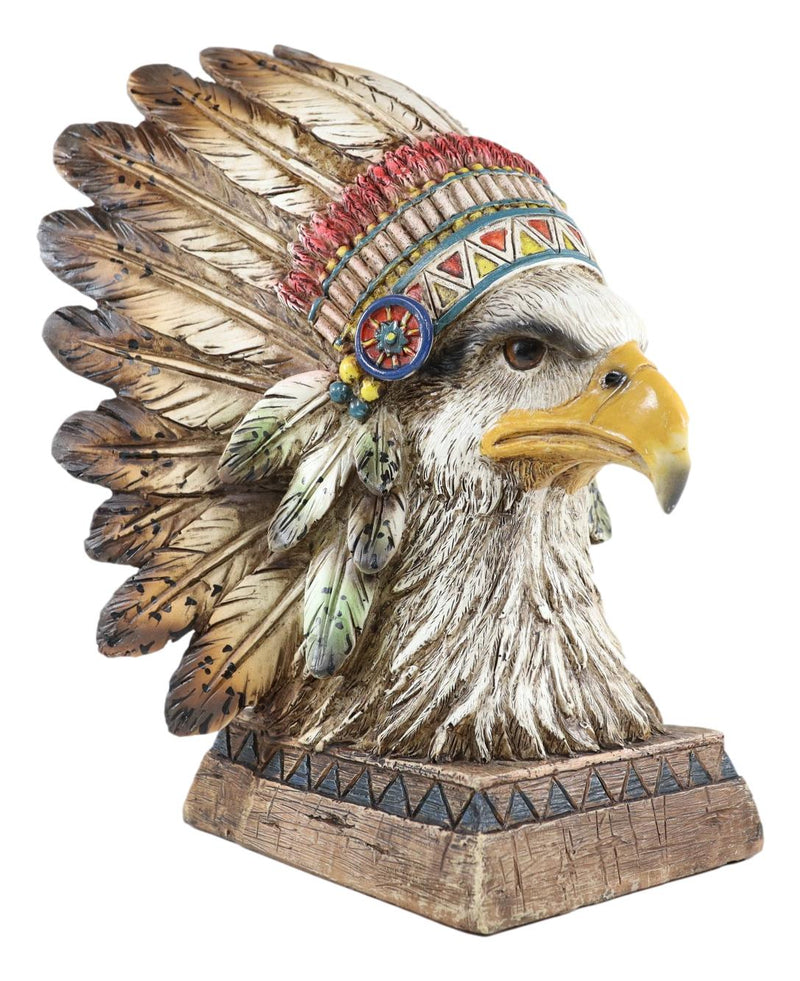 Rustic Western Tribal Indian Warrior Chief Headdress Eagle Figurine With Base
