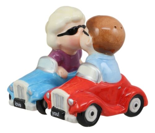 Love You Valentines Couple Kissing In Cars Magnetic Salt And Pepper Shakers Set - Ebros Gift