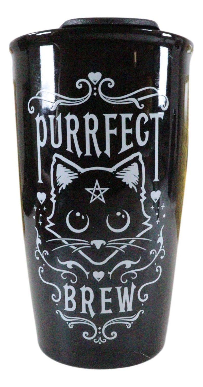 Ebros Witching Hour Pentacle Cat Purrfect Brew Ceramic Travel Mug Coffee Cup With Lid