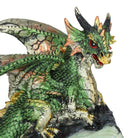 Metallic Green Iridescent Dragon On Faux Geode Rock Quartz Crystal Cove Figurine