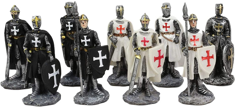 Ebros Set of 12 Medieval Knights Crusaders Figurines Suit of Armor Miniature