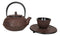 Japanese Bamboo Forest Maroon Red Traditional Heavy Cast Iron Tea Pot and Cups