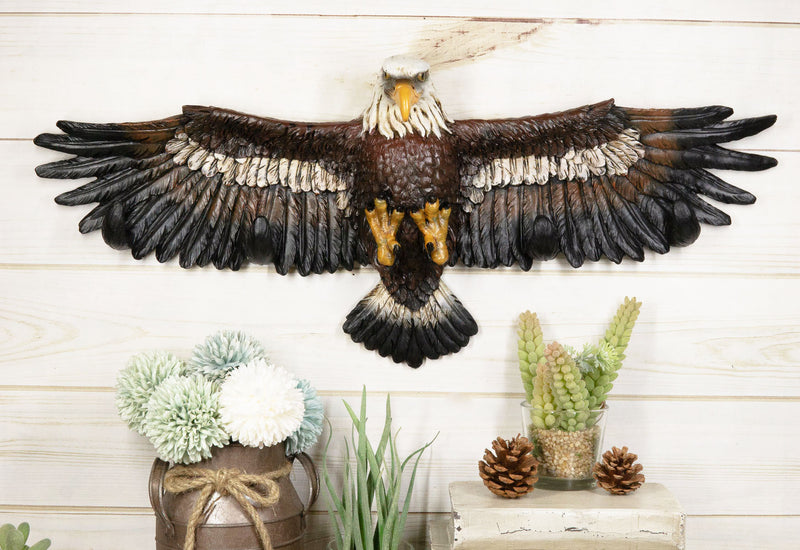 Patriotic American Majestic Bald Eagle With Open Wings Wall Decor Plaque 23"L