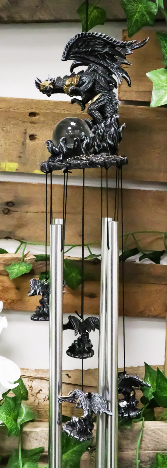 Armored Battle Dragon Crystal Sphere Resonant Relaxing Wind Chime Garden Patio