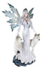 Large 23" Tall Blizzard Frost Flake Fairy With Two Snow Wolves Statue Figurine