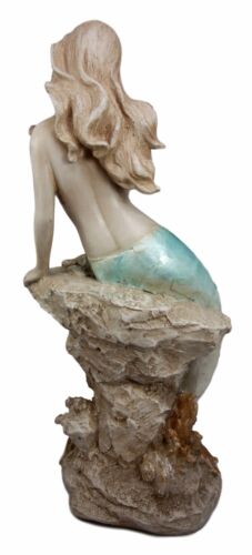 Ebros Gift Large Aquamarine Pretty Goddess Mermaid Listening To Ocean Sconce Figurine 17"H