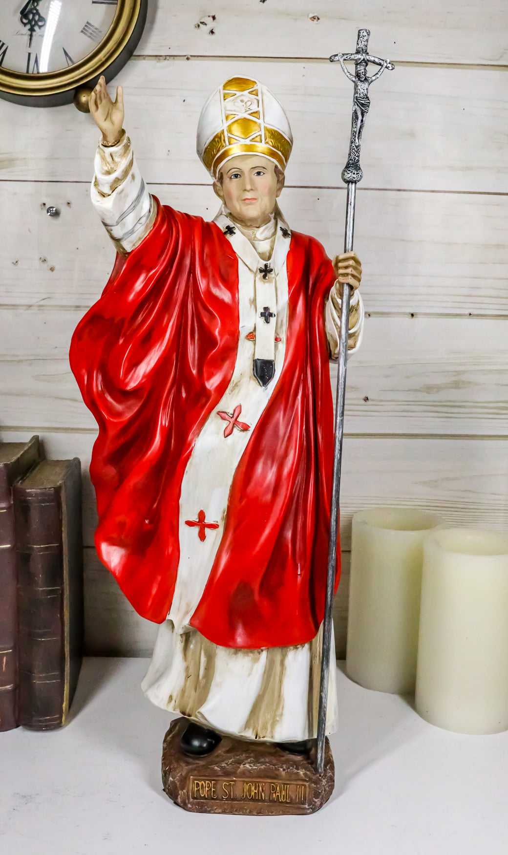 Ebros Large Venerable Pope John Paul II Holding The Cross of Christ Statue