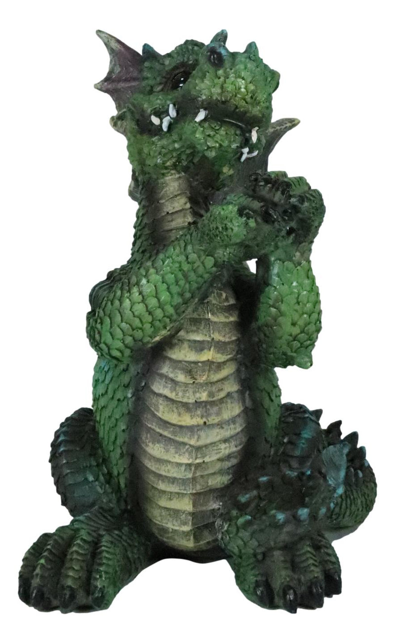 Fantasy Whimsical Adorable Cheering Green Dinosaur Dragon Collectible Figurine