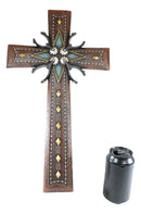 18"H Rustic Western Cowboy Tooled Leather Stars Diamonds Spurs Wall Cross Decor