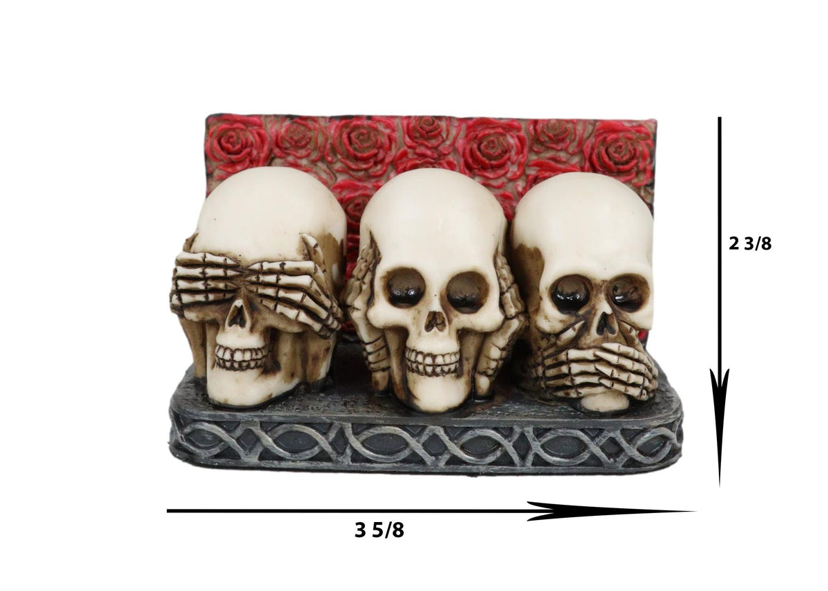 Gothic See Hear Speak No Evil Skulls By Red Roses Business Cards Holder Figurine