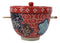 Ebros Japanese Dining Tempura Udon Noodles And Tentsuyu Dipping Sauce Large 6"D Bowl With Condiment Divider Lid And Built In Chopsticks Rest With Bamboo Chopsticks Set (Red Floral Breeze)