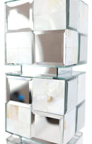 Modern Beveled Mirrors Capiz Shells Checkered Pillar Candle Holder Decor 18"