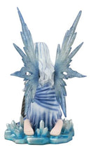 Elemental Ice Goddess Blue Fairy With Baby Dragon Hatchling Statue 12.25"Tall