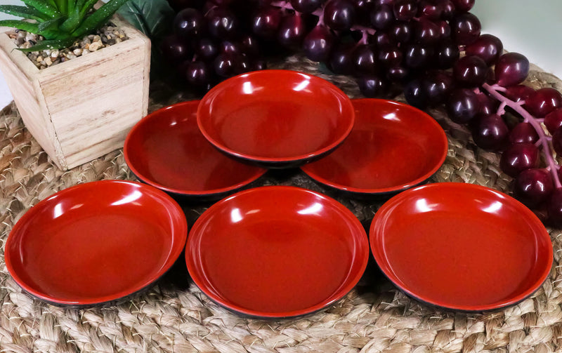 Ebros Red And Black Melamine Traditional Design Condiments Soy Sauce Dipping Plate or Dish Set of 6 Great Housewarming Gift Or Party Decor For Sushi Asian Dining Restaurant Supply