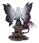 Ebros Large Purple Midnight Butterfly Winged Fairy With Wyvern Dragon Figurine