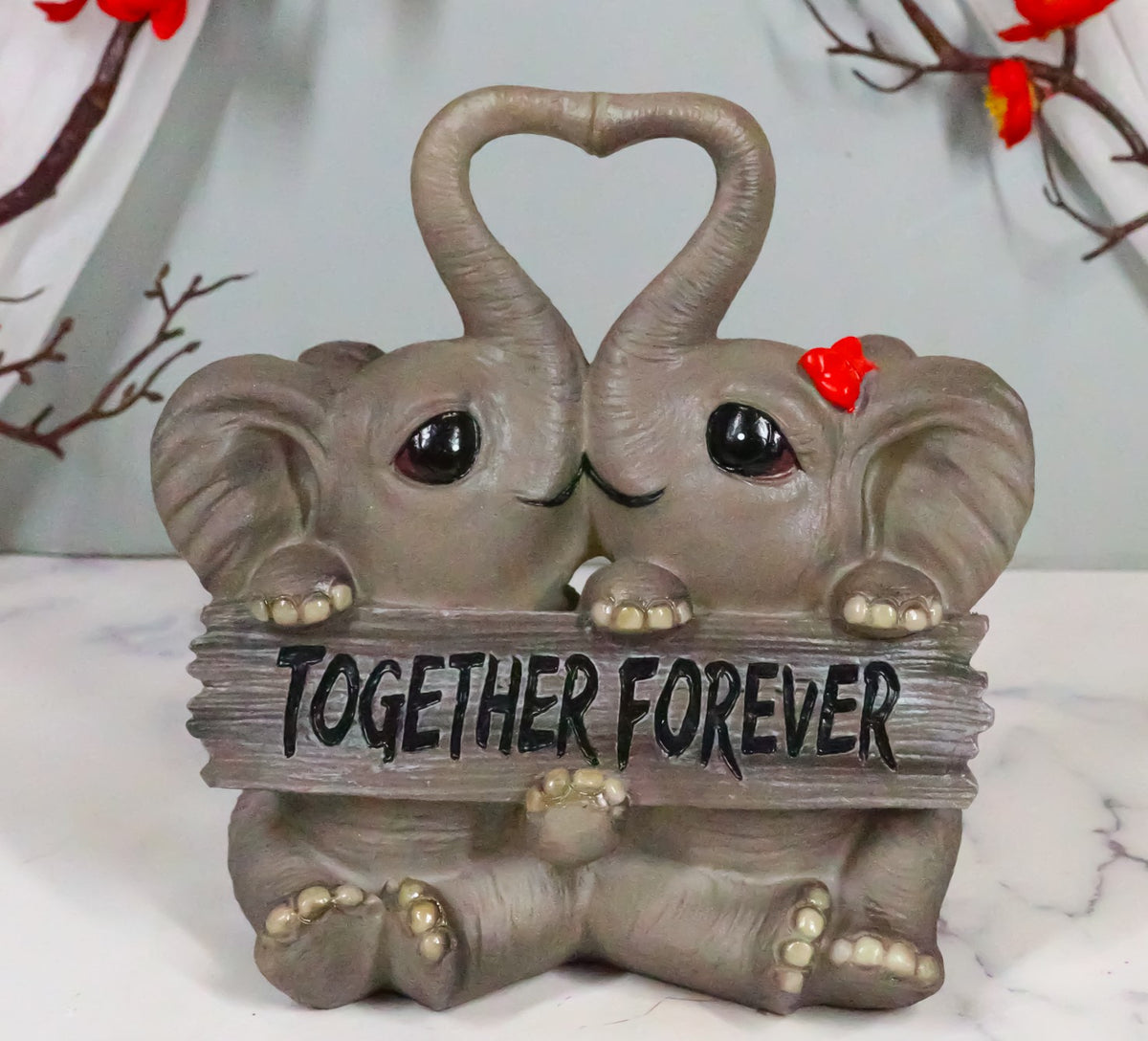 Ebros Together Forever Anniversary Elephant Couple With Heart Shaped Trunks Statue
