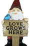 Whimsical Festive Garden Mr Gnome And Bluebird With Love Grows Here Sign Statue