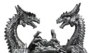 Gothic Twin Dragons Table Clock Statue With Roman Numerals In Metallic Look 11"H