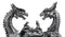 Gothic Twin Dragons Table Clock Statue With Roman Numerals In Metallic Look 11"H
