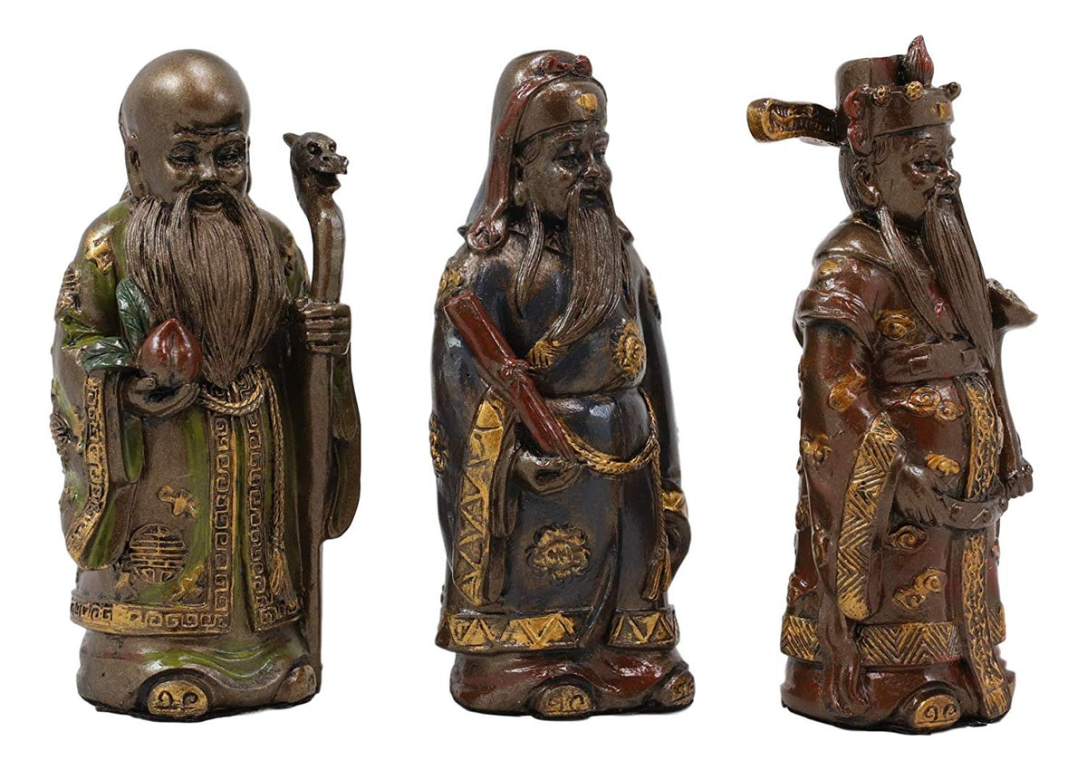 Ebros Feng Shui Fu Lu Shou Gods San Xing Three Celestial Stars Figurine Set of 3 - Ebros Gift