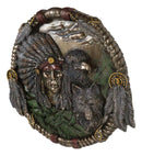 Indian Warrior Stoic Chief Wearing Headdress With Eagle and Wolf Wall Decor