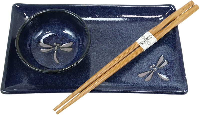 Japanese Dragonfly Symbol of Change Quality Ceramic Sushi Dinnerware Set For Two