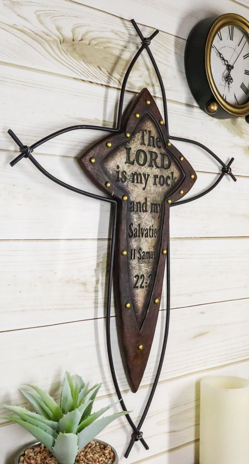 Western The Lord is My Rock Ichthys Greek Fish Christ Metal Wire Wall Cross