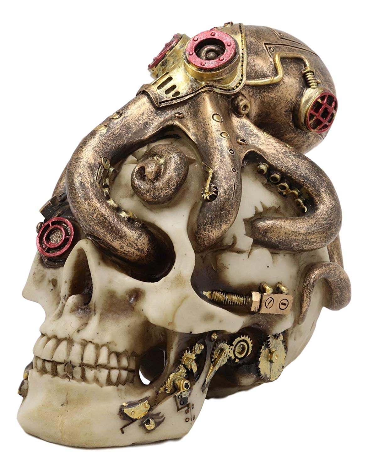Ebros Sea Monster Golden Masked Octopus Wrapped Around Cyborg Robot Skull 5.25"H