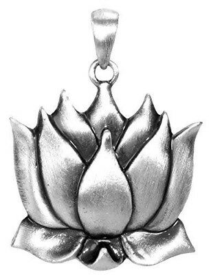 Ebros Padmasana Lotus Flower Buddha Pendant Medallion Pewter Necklace Jewelry