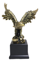 Ebros Majestic Bald Eagle W/ Open Wings On Rock Gold Electroplated Resin Statue 11.5"H