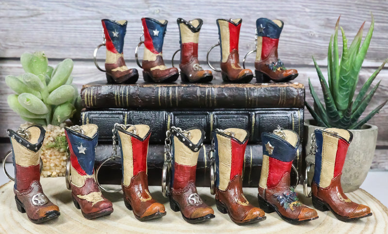 Pack of 12 Western Patriotic Texas Cowboy Faux Leather Boots Keychain Figurines
