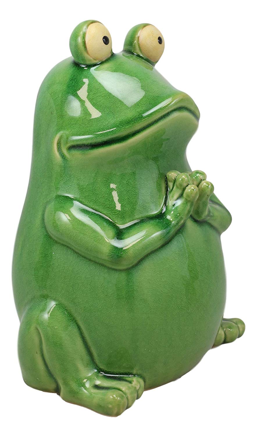 Ebros 11.25" Tall Lilypad Wishes Ceramic Whimsical Meditating Yoga Green Frog Home and Garden Statue Praying Frogs Decorative Sculpture Accent - Ebros Gift