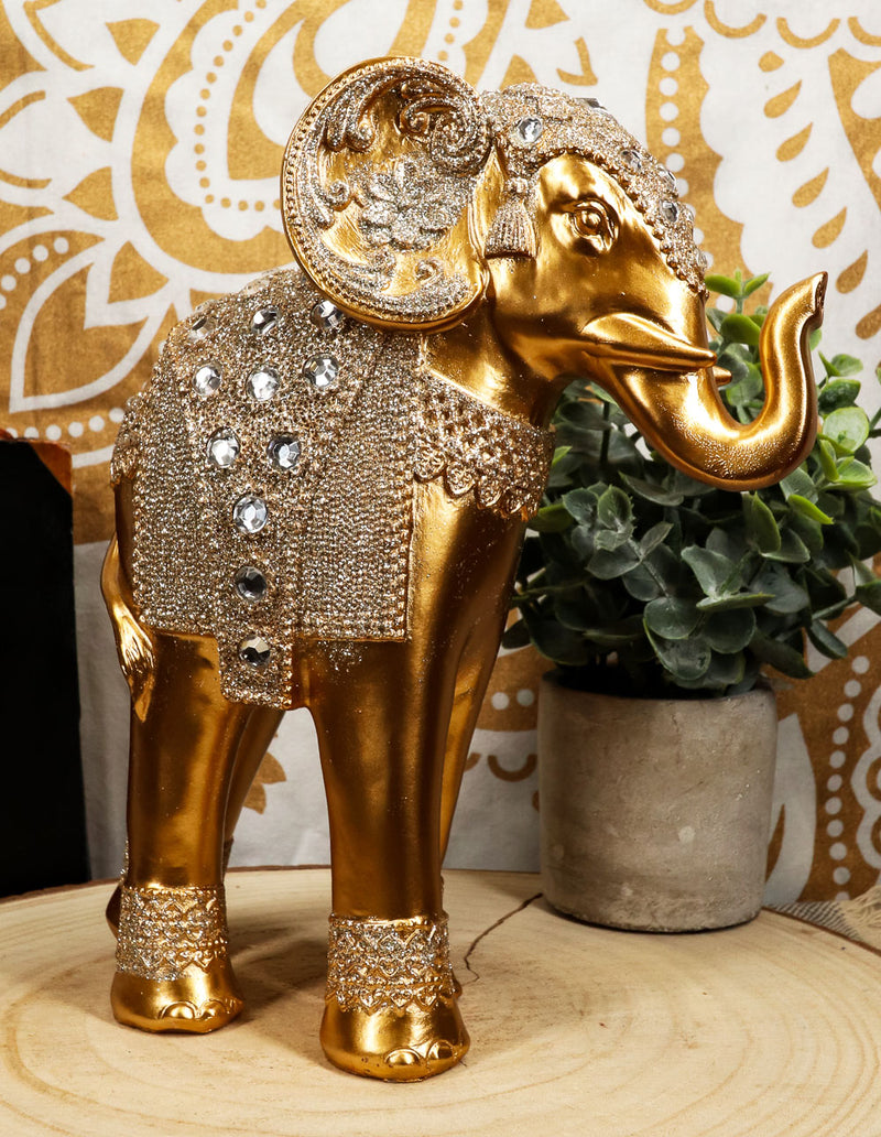 Ebros Feng Shui Royal Gold Ornate Design With Crystals And Glitters Elephant Statue