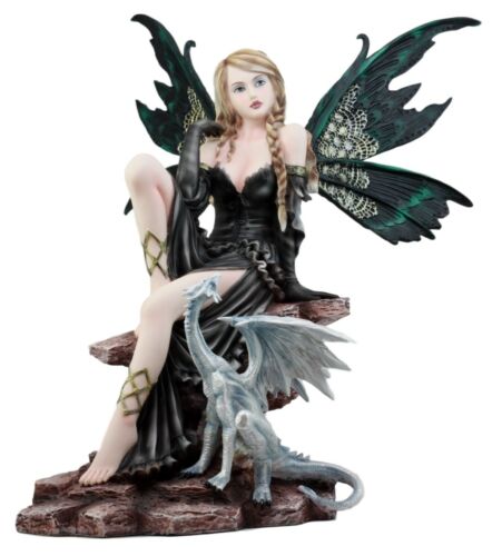 Ebros Large Royal Queen Gothic Green Butterfly Fairy with White Dragon Statue 17" H