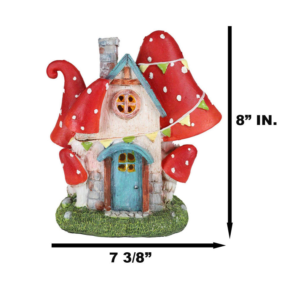 Fantasy LED Light Enchanted Fairy Garden Toadstool Mushrooms Mini Cottage House - Ebros Gift