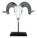 Realistic Bighorn Sheep Ram Head Skull Rustic Sculpture On Pole Stand 18"H