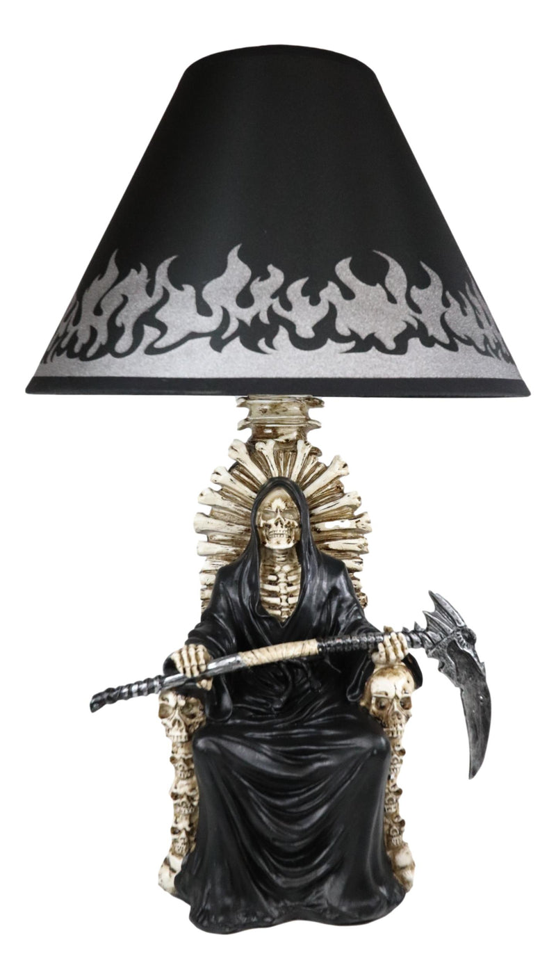 Ebros Grim Reaper Seated On Skeleton Justice Throne With Scythe Table Lamp With Shade