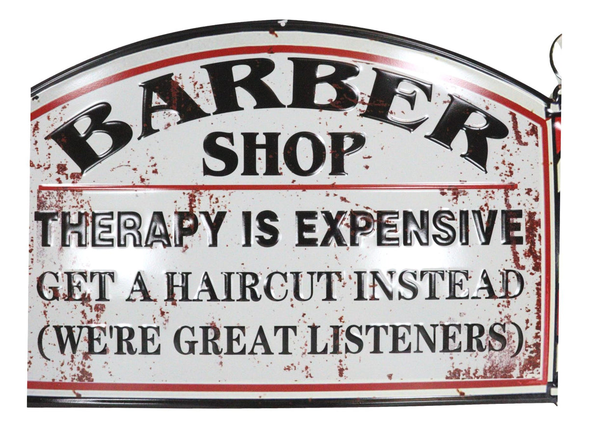 Barber Shop Therapy Is Expensive Get A Haircut Metal Novelty Wall Decor Sign 23" - Ebros Gift