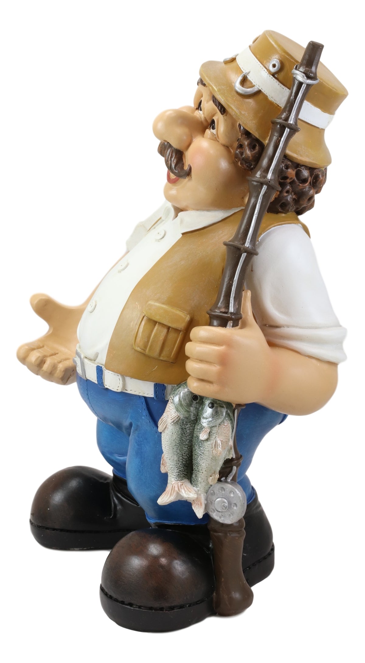 Large Favorite Pastime Fisherman with Fishing Rod and Bass Fishes Wine Holder