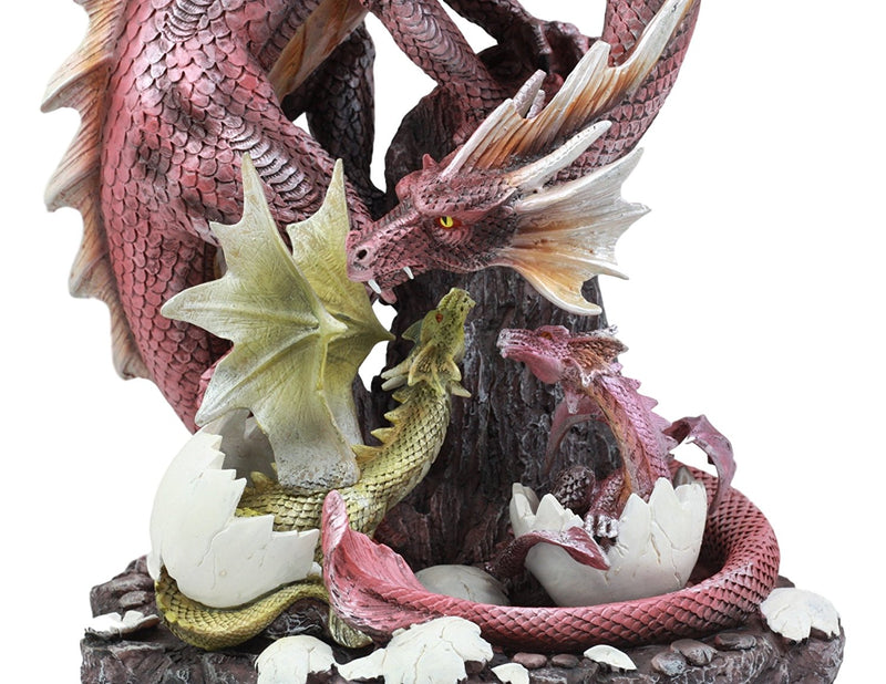 Ebros Large Red Smaug Dragon Mother Protecting Baby Dragonlings Statue Home Decor Resin Fantasy Dragon Family Sculptural 17.25"H