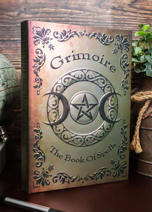 Grimoire Book Of Spells Triple Moon Pentagram Blank Page Hardcover Journal Book - Ebros Gift