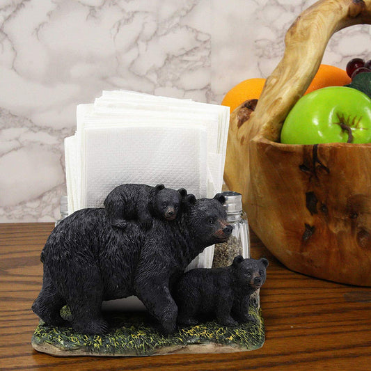 Black Bear And Cubs Strolling The Forest Paper Napkin Salt Pepper Shakers Holder