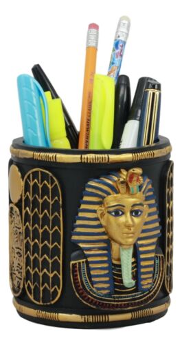 Egyptian King Tut Pharaoh Pen Holder 4"H Tutankhamun Bust Stationery Organizer