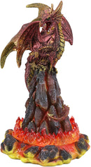 Ebros 10" H Volcano Red Fire Dragon On Rock Tower Figurine with LED Night Light - Ebros Gift