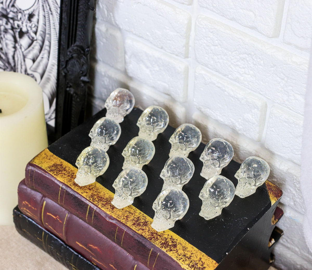 Ebros Pack Of 12 Clear Translucent Witching Hour Gazing Skull Miniature Figurines 1"H