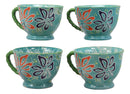 Ebros Colorful Vintage Victorian Style Floral Spring Blossoms Ceramic 14oz Mugs With Comfort Ridged Handle Set of 4 Coffee Tea Drink Cups (Dark Blue) - Ebros Gift